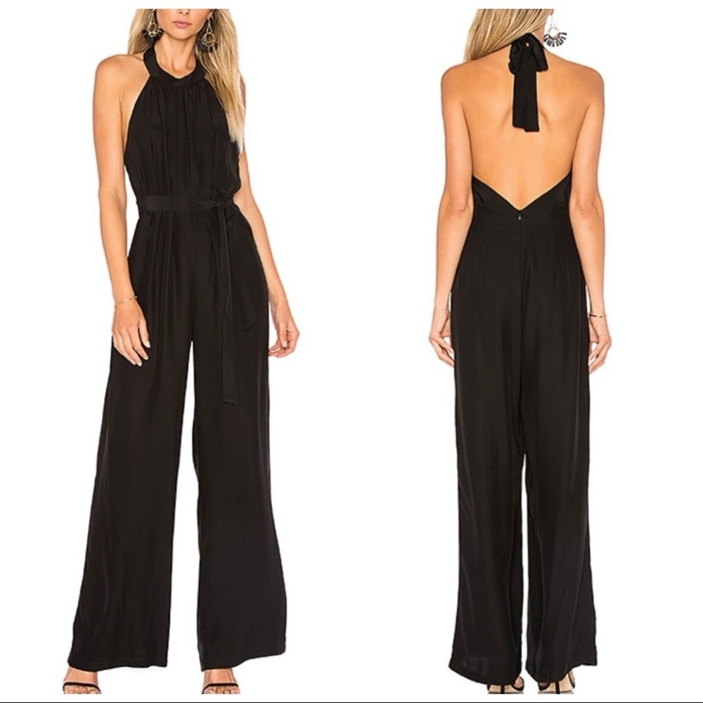 Amanda Uprichard Black Silk Wide Leg Jumpsuit